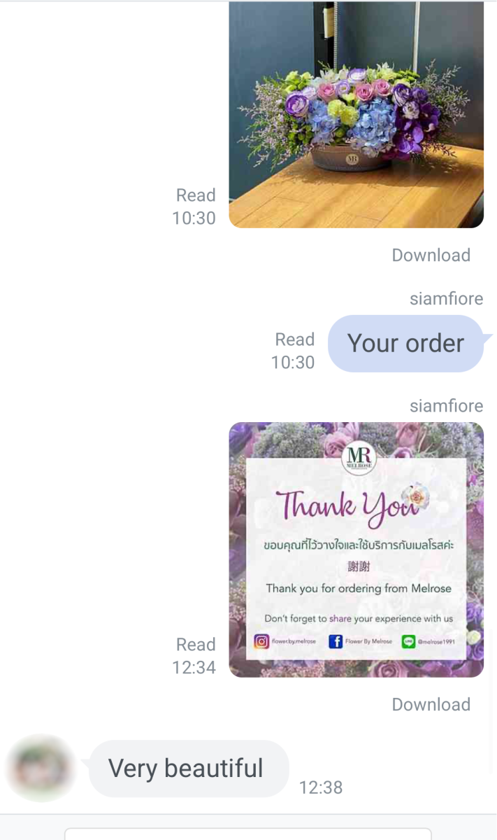 Customer review via LINE - pink rose bouquet from Melrose Flower Shop