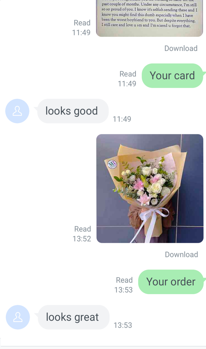 Customer review via LINE - pink rose bouquet from Melrose Flower Shop